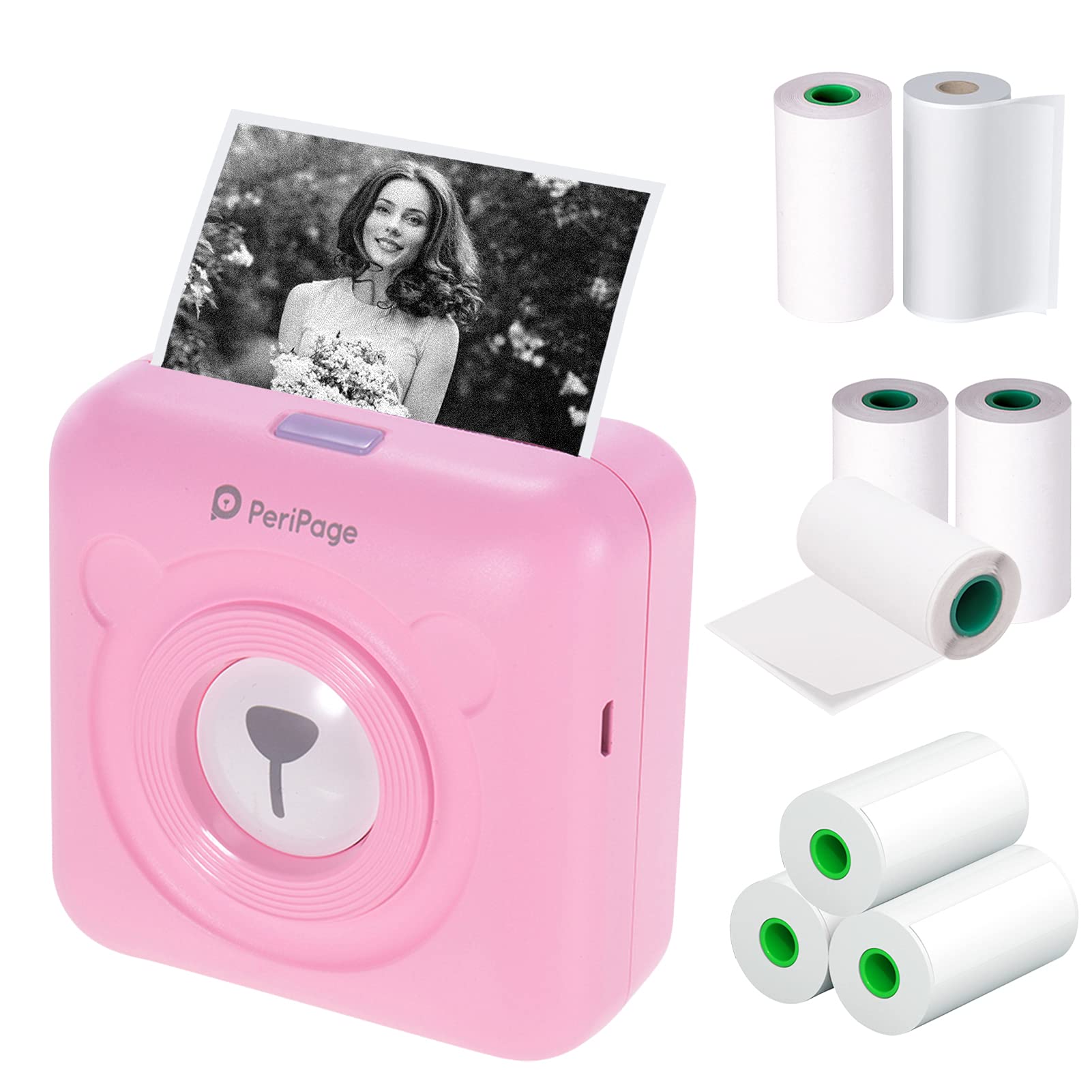 BISOFICE PeriPage Mini Pocket Wireless Bluetooth Thermal Printer - Portable Photo, Label, Memo & Receipt Printer with AR Photo Function, USB Cable & Thermal Paper - Compatible with Android, iOS, Windows - Perfect for Home, Office, Retail & Small Business Use