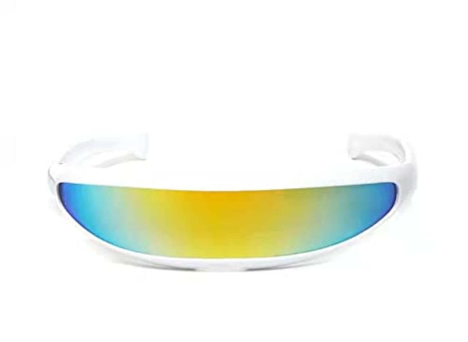 Futuristic Narrow Cyclops Sunglasses with Color Mirrored Lens - White | Robot & Space Costume Accessory for Cosplay, Halloween, and Sci-Fi Events