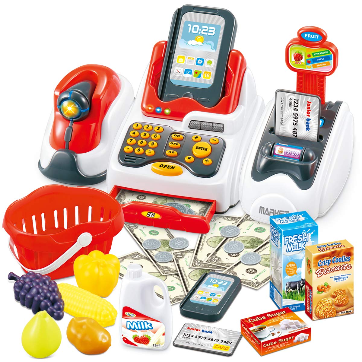 **Interactive Toy Cash Register for Kids - Pretend Play Store with Scanner, Credit Card Reader & Play Money - Educational Learning Toy for Ages 3-7 - Perfect for Role Play, Math Skills & Imaginative Play**