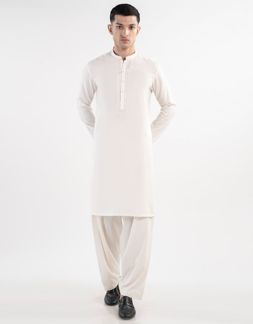 Premium Blended White Shalwar Kameez by J. Junaid Jamshed - Traditional Pakistani Outfit for Men, Wedding & Eid Celebrations