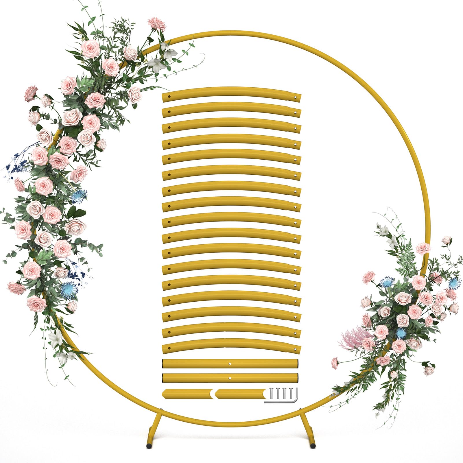 7.2FT Gold Round Balloon Arch Stand for Wedding, Party, Anniversary, Baby Birthday - Decorative Metal Circle Backdrop Stand (Gold, 7.2ft) - Perfect for Indoor/Outdoor Events, Photo Booths & Party Decorations