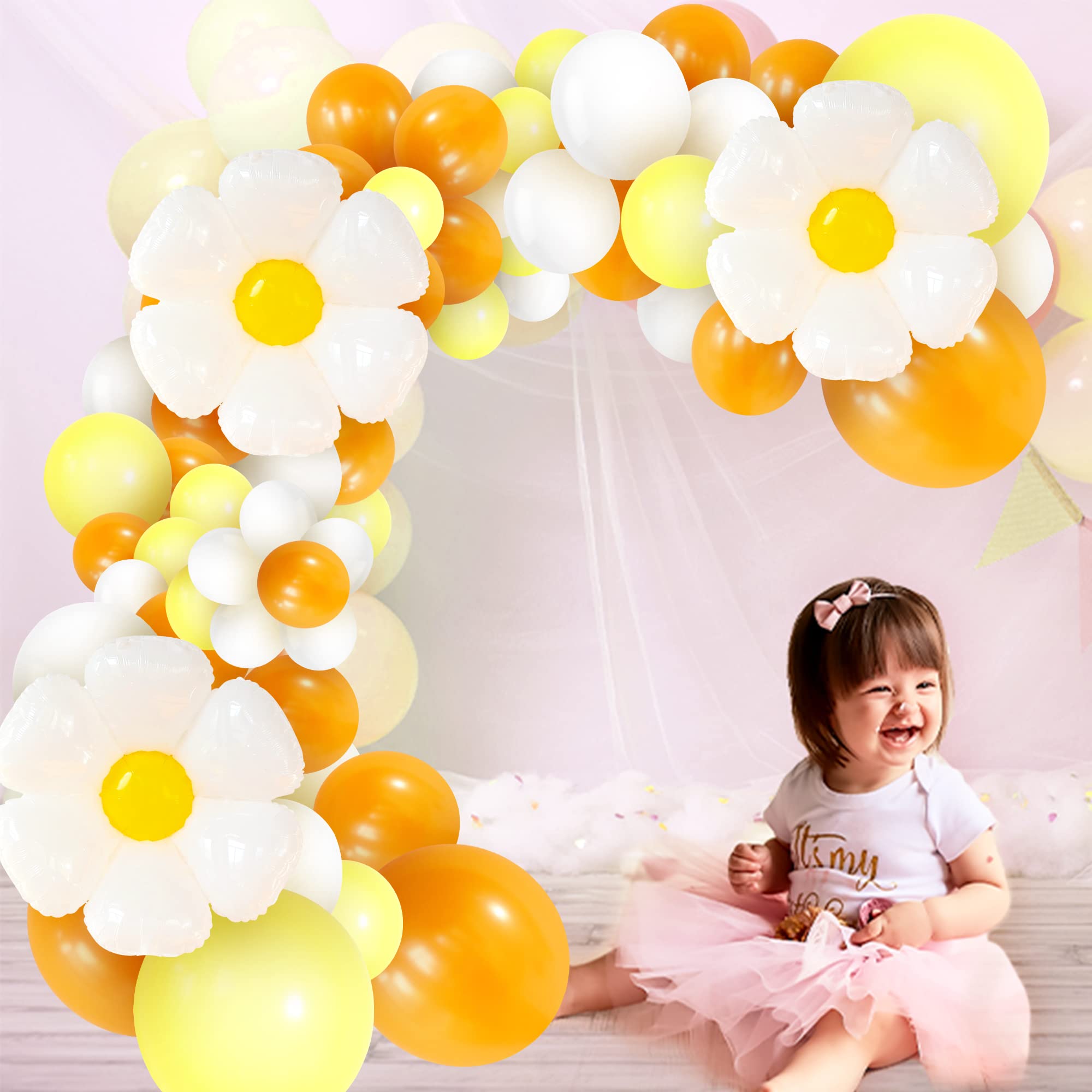 KatchOn 30 Inch Huge Daisy Balloon Garland - Pack of 132 | Flower Balloon Arch Kit for Birthday, Baby Shower & Wedding Decorations | Daisy Party Balloons for Indoor/Outdoor Events | Premium Latex Balloons for DIY Party Backdrops