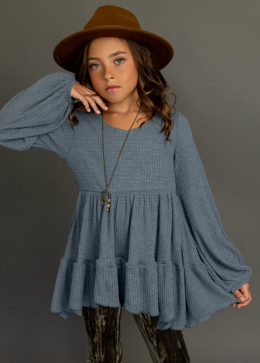 Laila Henley Women's Dusty Teal Blouse - Elegant Casual Tops for Work, Date Night & Everyday Wear