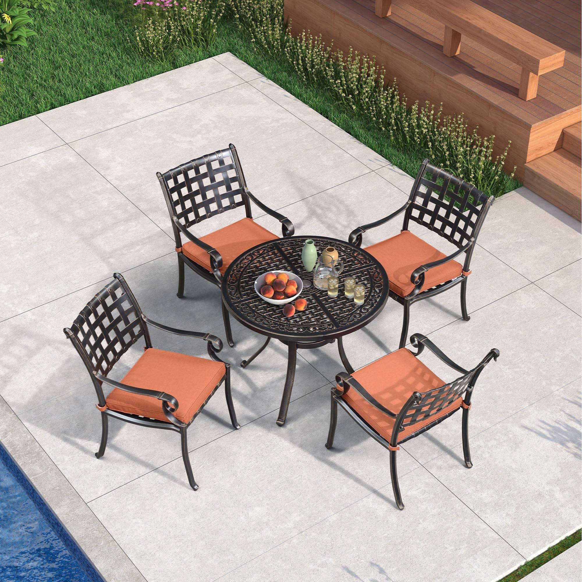 PURPLE LEAF 5-Piece Outdoor Dining Set - Cast Aluminum Patio Furniture with 4 Armchairs & 37