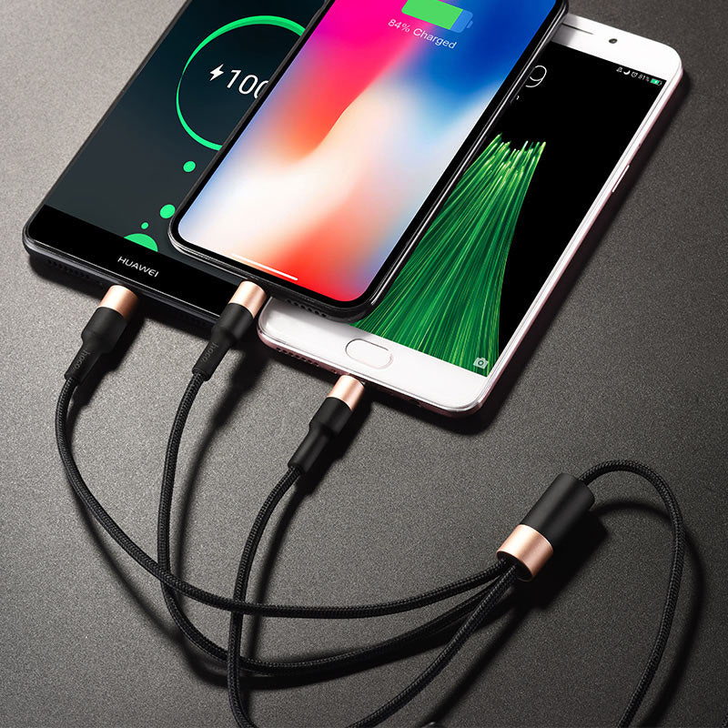 3-in-1 Charging Cable - Lightning, Micro USB & USB-C to USB Fast Charger & Data Sync Cable for iPhone, Android & More - Perfect for Home, Office & Travel