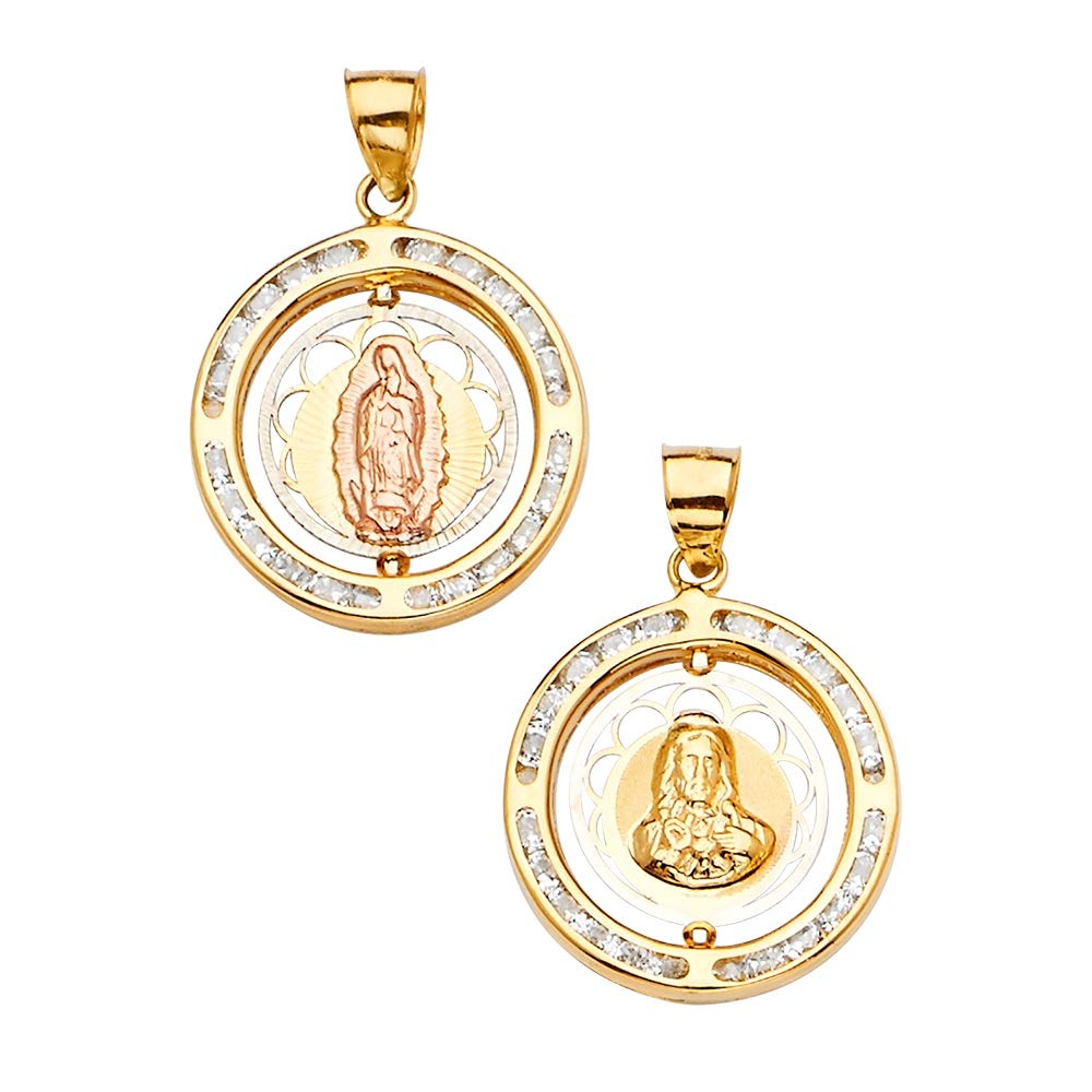 14K Yellow Gold, White Gold & Rose Gold Spinning Medal Pendant Necklace - 18x26mm Elegant Jewelry Gift for Women | Perfect for Anniversaries, Birthdays & Special Occasions