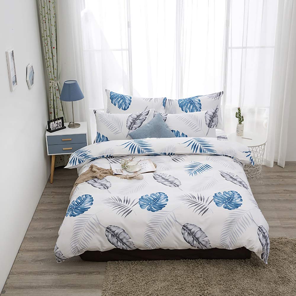 Premium Double Duvet Cover Set - 100% Cotton White Bedding with Leaf Lattice Pattern, Includes 2 Pillowcases + Flat Sheet + Quilt Cover (Queen/King Size) for Cozy Bedroom Decor & Guest Room Essentials