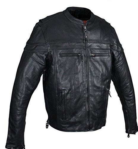 Men's Black Reflective Piping Cow Leather Motorcycle Jacket - Extra 3