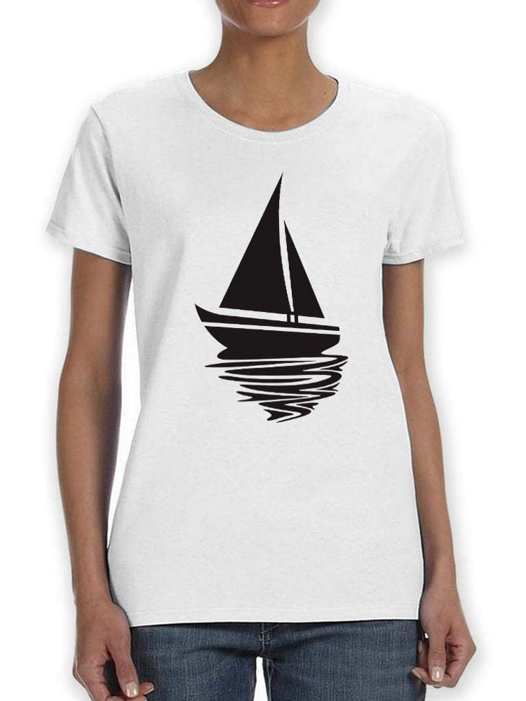 Women's Boat in The Water Graphic T-Shirt - SPIdeals Designs White Cotton Tee for Casual Wear & Summer Outfits