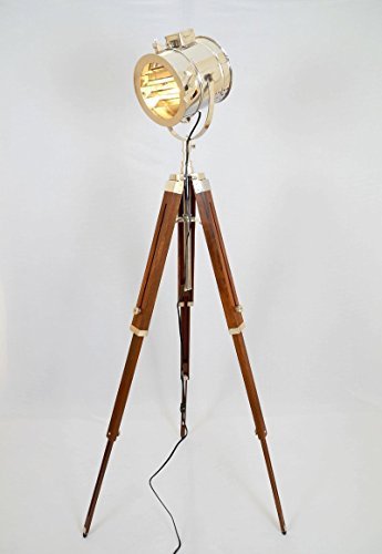 Vintage Stage Searchlight with Wooden Tripod Stand - Rustic Studio Spot Lamp for Home Decor, Theater, and Photography | Perfect Gift for Vintage Lovers