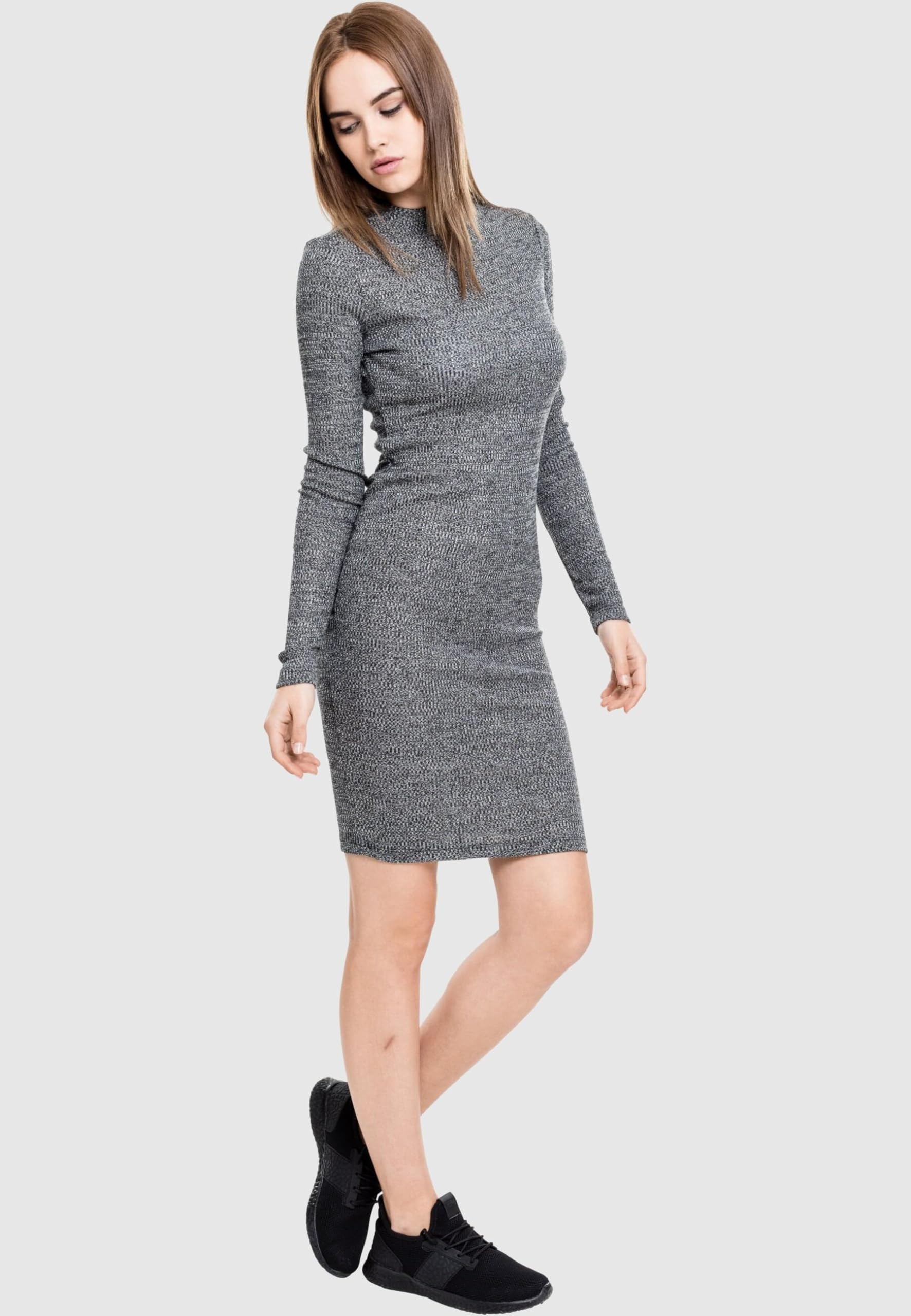 Women's Ribbed Knit Dress in Charcoal Gray - XS Size, Perfect for Casual Outings, Office Wear & Evening Events