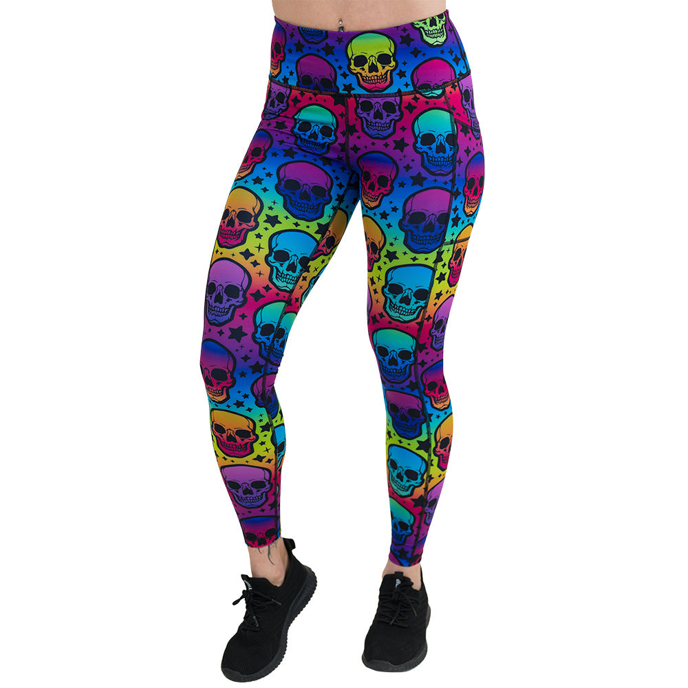 Psychedelic Skull Print Yoga Leggings for Women - High Waisted Stretchy Workout Pants for Gym, Running & Dance
