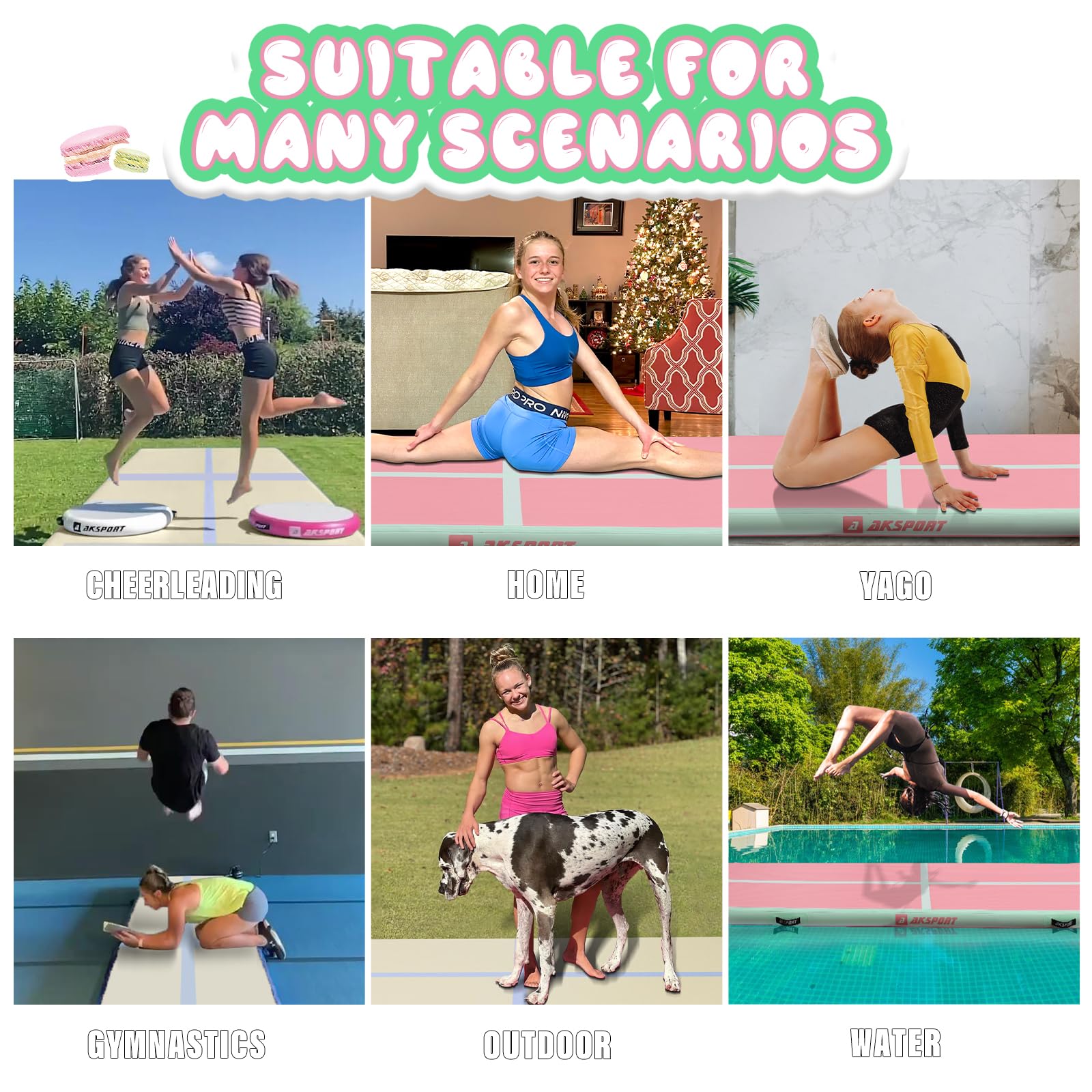 AKSPORT Inflatable Gymnastics Mat Tumble Track - 10ft to 23ft Air Tumbling Mat with Pump for Home Gym, Cheerleading, Yoga & Kids Play - Perfect for Indoor Training, Backyard Exercise & Fitness Routines