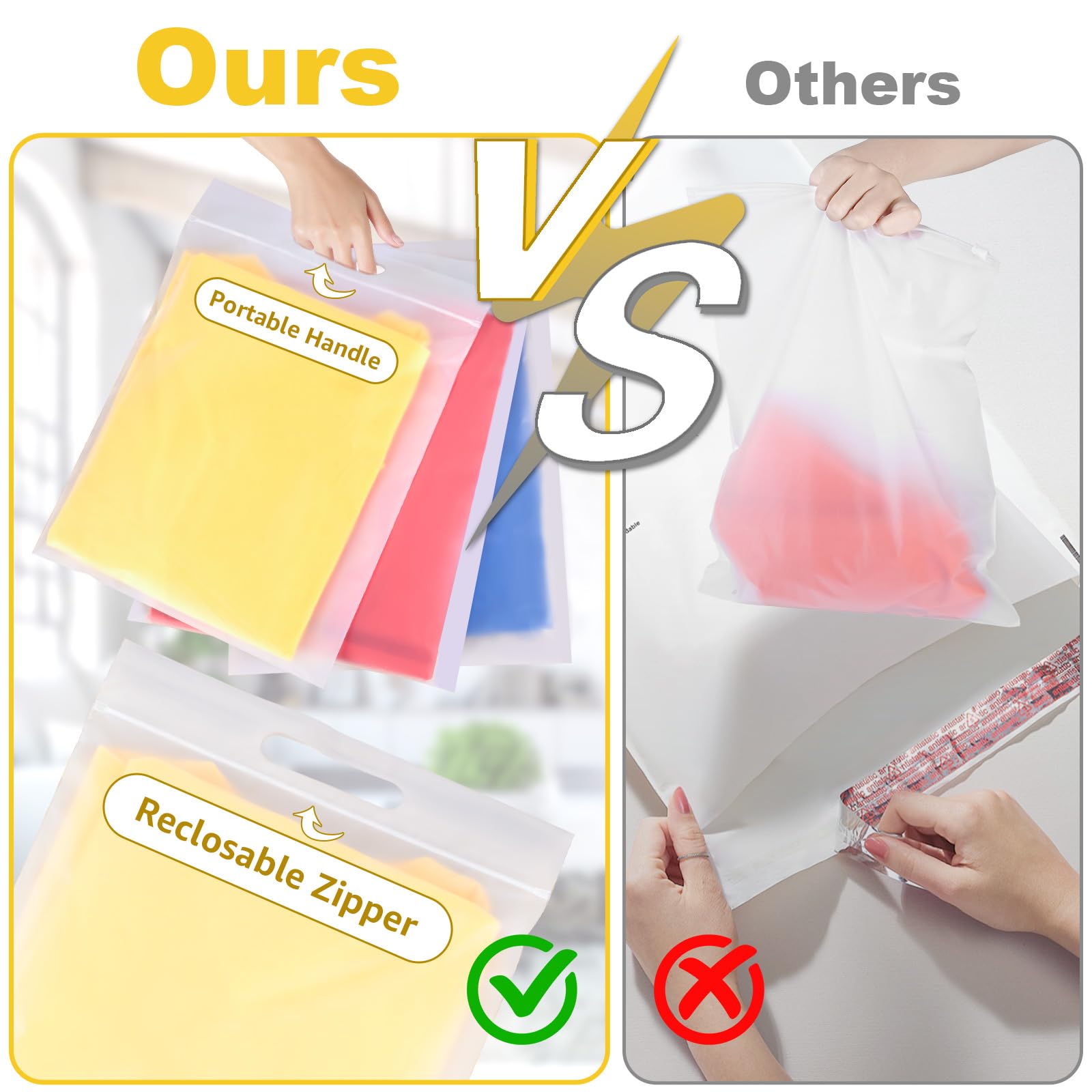 11x14 Inch Clear Frosted T-Shirt Bags - 100 Pack Zipper Shipping Bags with Handle for Small Business | Perfect for Retail, Online Stores & Clothing Packaging
