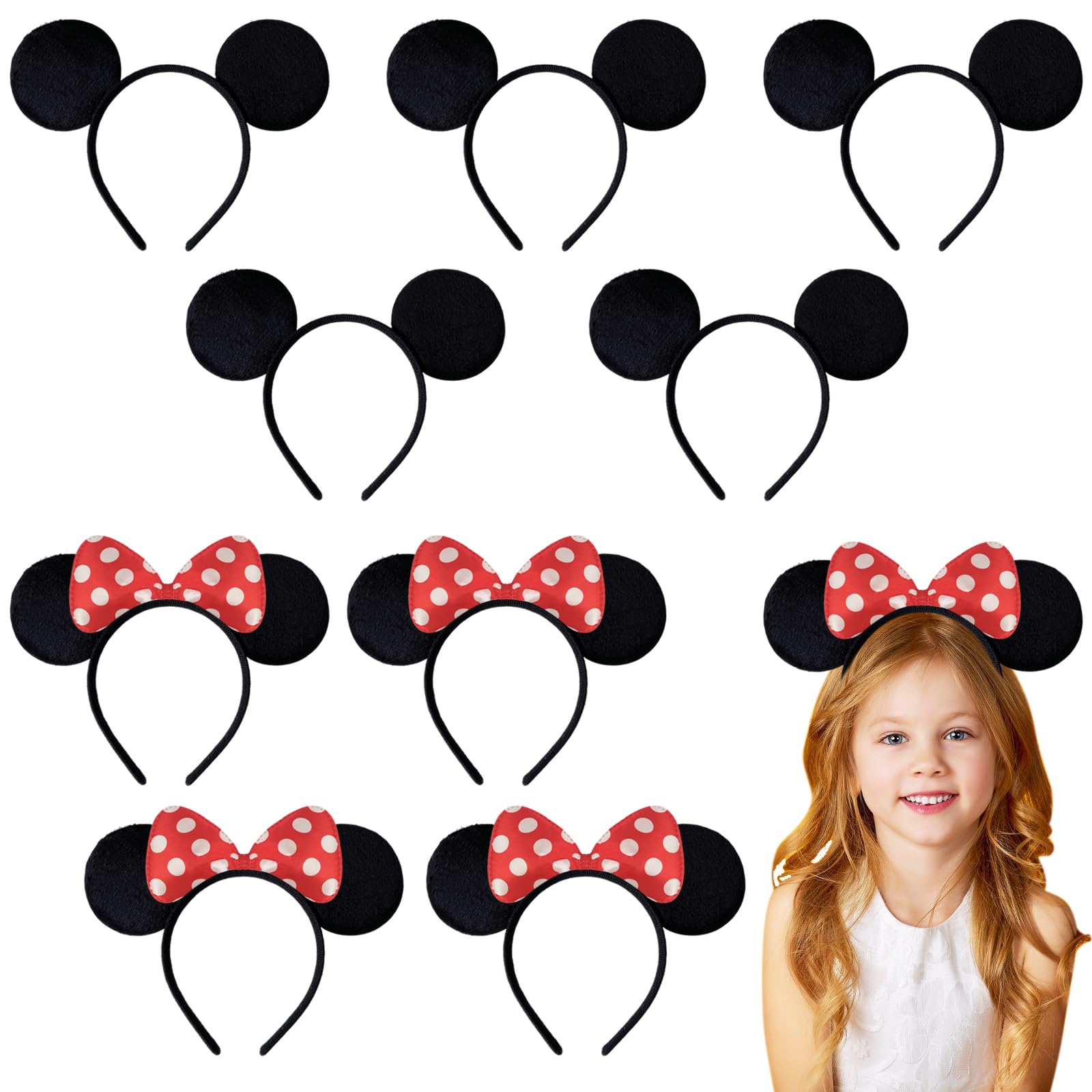 10 Pack Mouse Ears Headbands - Perfect for Mickey Mouse Theme Birthday Party Decorations, Party Favors & Supplies | Great for Disney Costumes, Character Dress Up, Themed Events and Photo Props