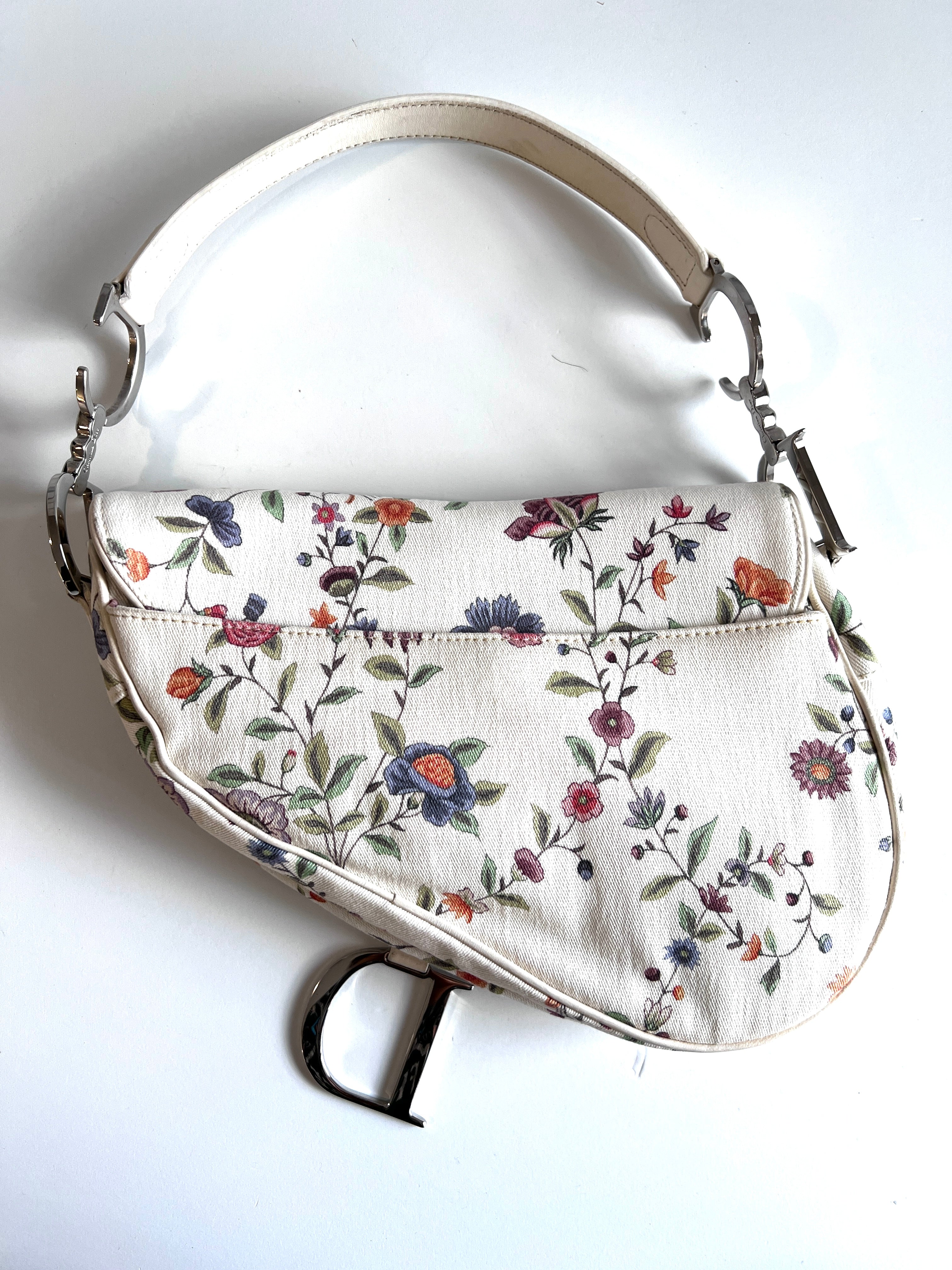 Dior Limited Edition White Floral Canvas Saddle Bag – Luxury Designer Handbag for Women, Perfect for Parties, Weddings & Everyday Elegance
