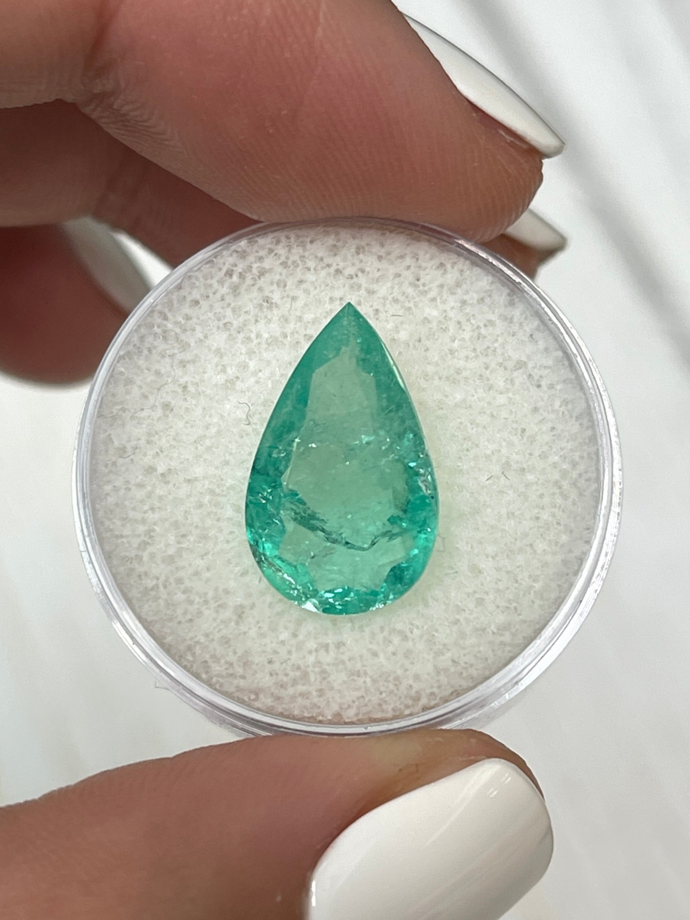 4.22 Carat 16x10mm Light Bluish Green Natural Loose Colombian Emerald Pear Cut Gemstone for Jewelry Making, Engagement Rings & Luxury Gifts