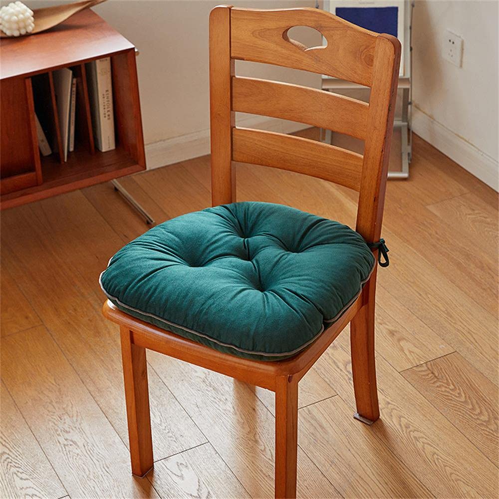 Arrebo Square Chair Cushion with Ties - Soft Thick Seat Pad Pillow for Office, Home, Car (48x45cm, Emerald Green) - Comfortable Support for Desk Chairs, Dining Room, Reading Nook & Road Trips