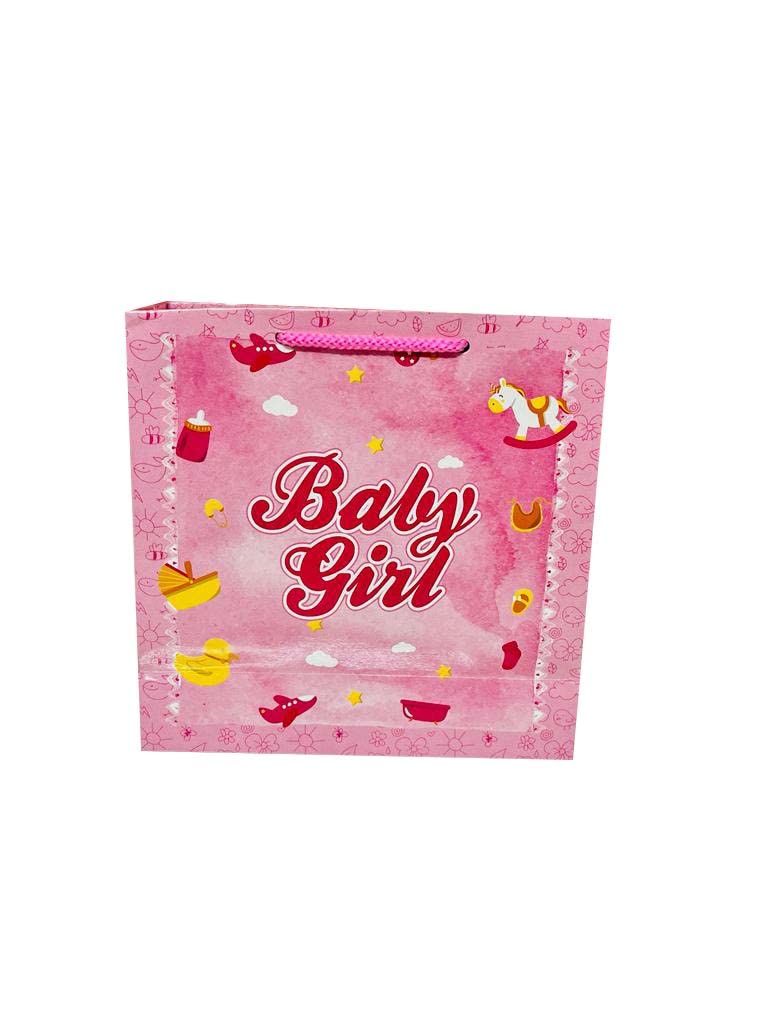 Beautiful Pink 'It's A Baby Girl' Printed Baby Shower Gift Paper Bags - 8x8x3 Inches (Pack of 10) | Perfect for Gender Reveal Parties, Newborn Celebrations & First Birthday Decorations