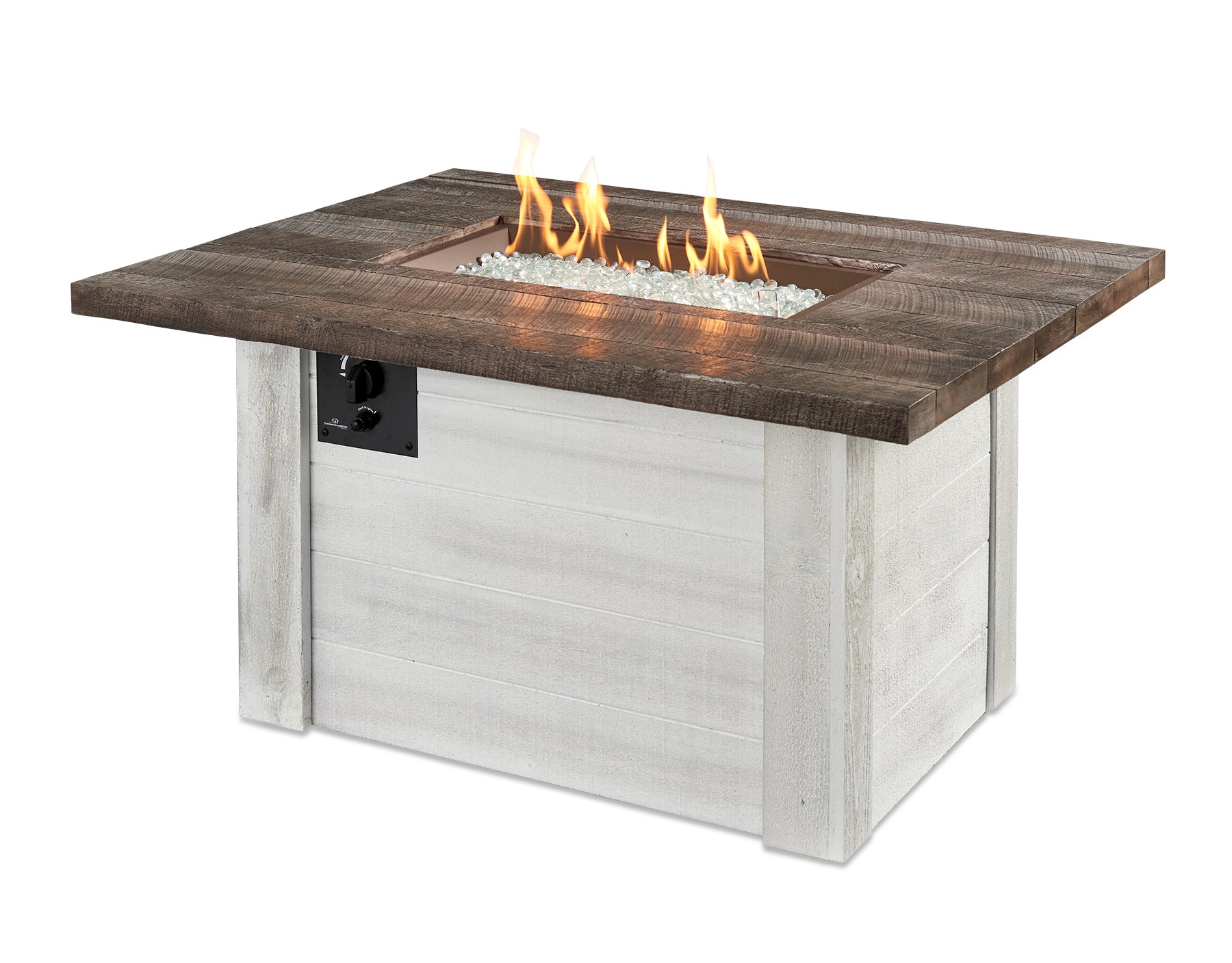 Outdoor GreatRoom Company Alcott 48-Inch Rectangular Gas Fire Pit Table with 24-Inch Crystal Fire Burner - Antique Timber Finish (ALC 1224) - Perfect for Patio, Backyard, and Outdoor Gatherings