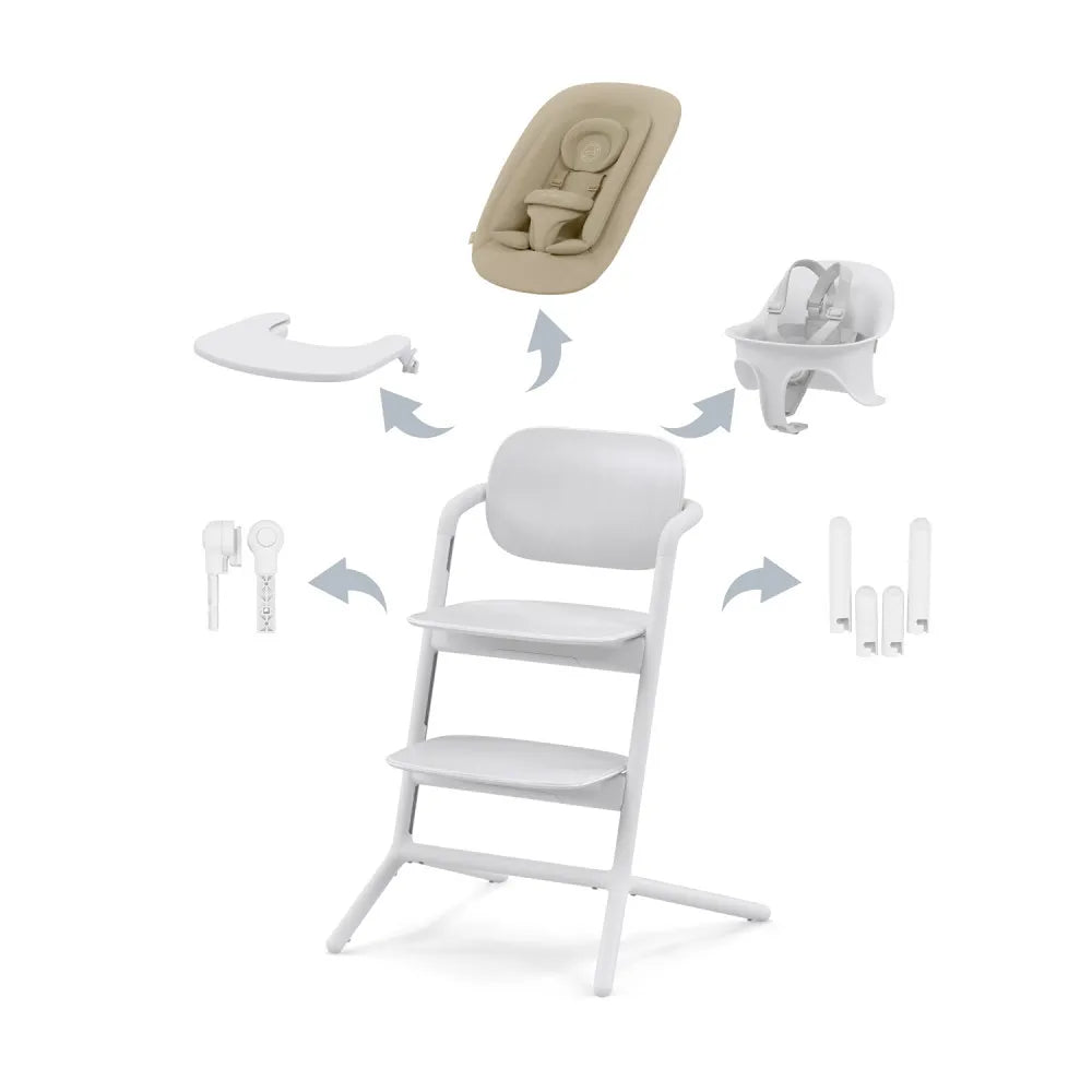 Lemo 4-in-1 Convertible High Chair for Babies & Toddlers - Adjustable Height, Reclining Seat, Removable Tray - White | Perfect for Dining, Feeding & Playtime