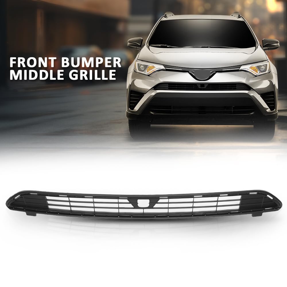 G-PLUS Front Bumper Center Grille with Camera Option for 2016-2018 Toyota RAV4 XLE LE | TO1036177 Replacement Part | Perfect for Off-Roading & Daily Commuting