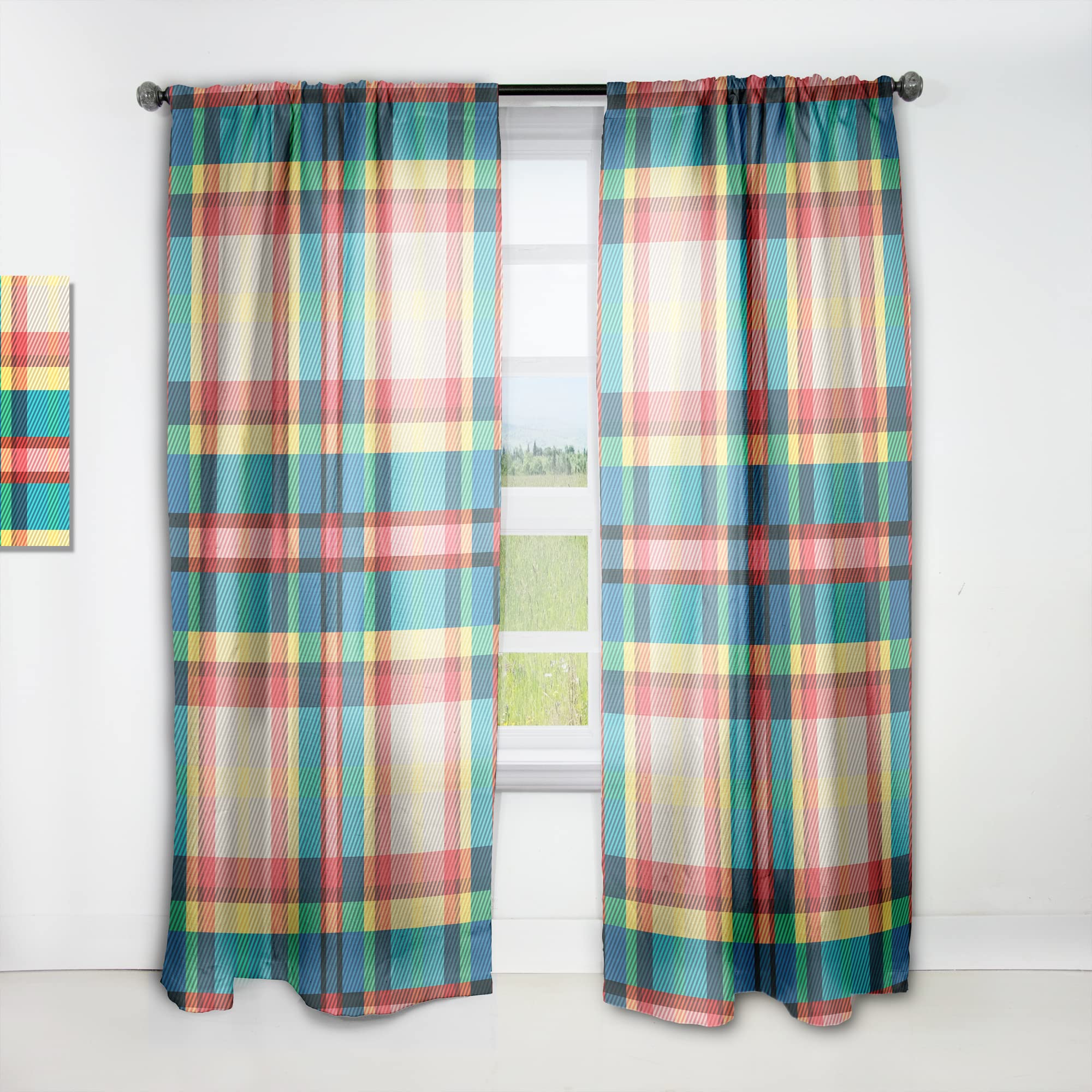 DesignQ Tartan Geometric Textured Thermal Insulated Curtains - 52x63 Inch Single Panel for Bedroom & Living Room - Perfect for Home Decor, Privacy & Energy Efficiency