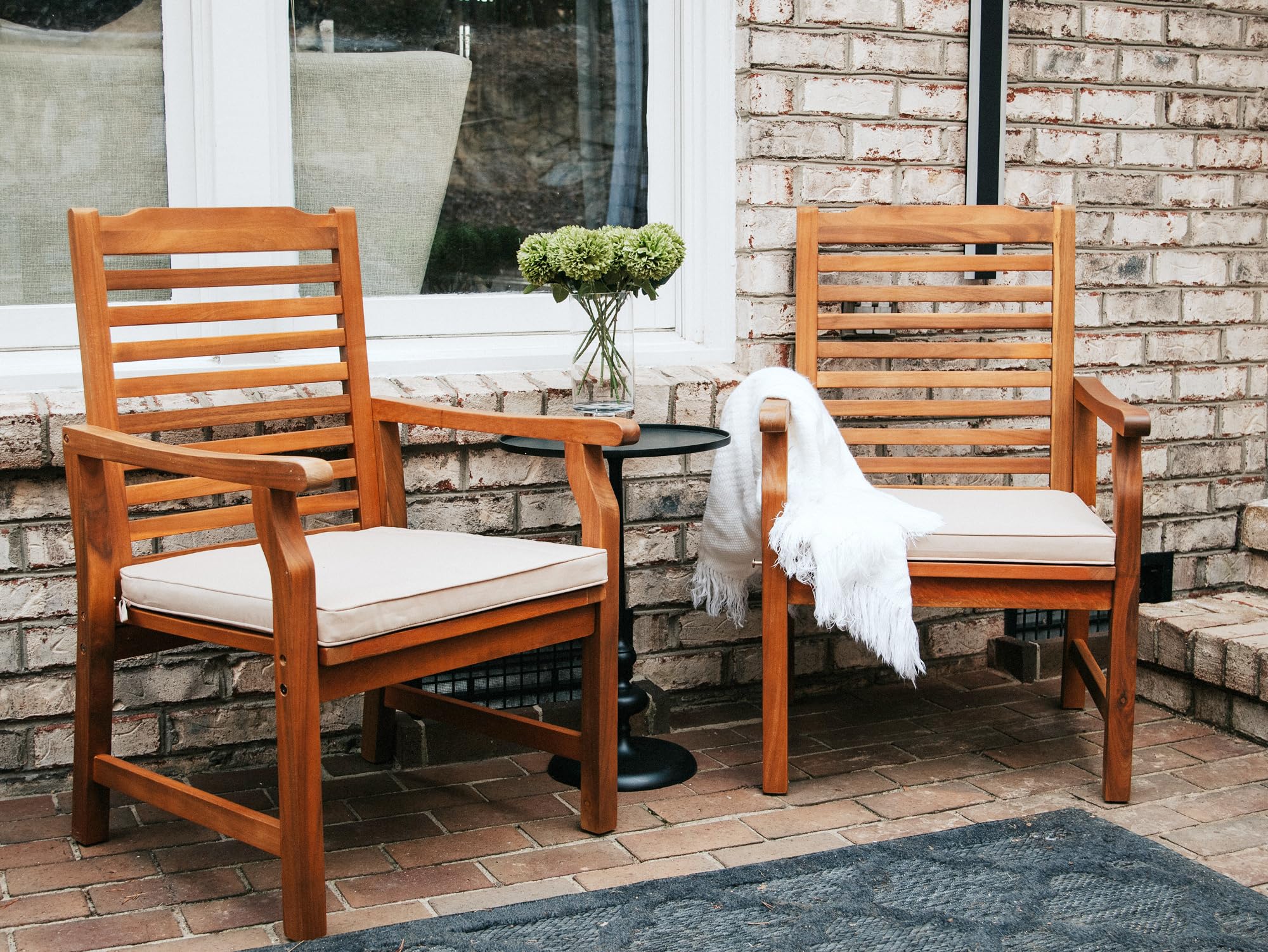 PHI VILLA 2-Piece Acacia Wood Outdoor Dining Chairs with Cushions - Patio Armchairs Set, Weather-Resistant Oil-Finished Wooden Chairs for Deck, Yard, Porch, Garden - Perfect for Outdoor Entertaining & Relaxation