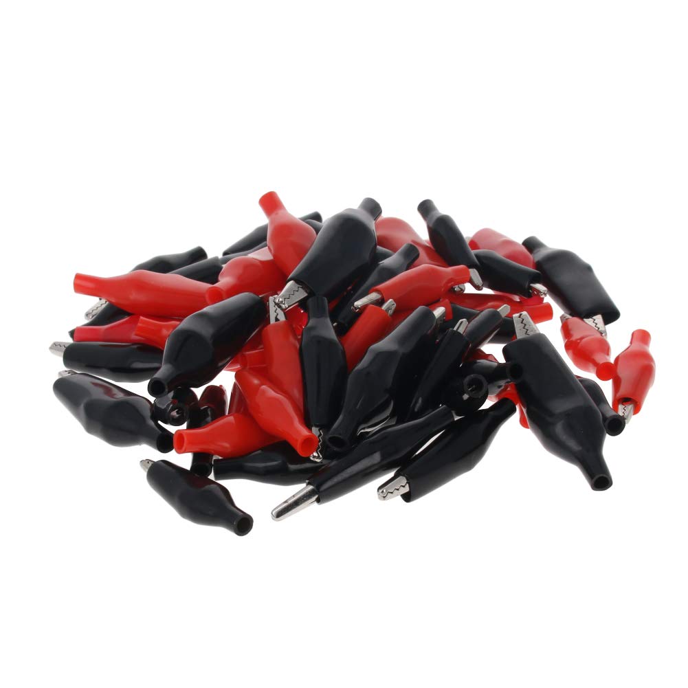 Fielect 120Pcs Insulated Alligator Clips - Red & Black Electrical Test Clamps for DIY & Repair