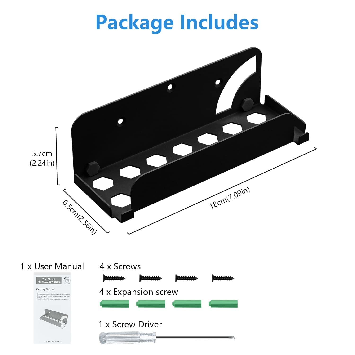 Mcbazel Wall Mount for Nintendo Switch OLED/NS Switch - Metal Wall Bracket with Joycon Hooks, Screw Set & Screwdriver - Space Saving Near or Behind TV - Black - Perfect for Gaming Rooms & Living Room Setups