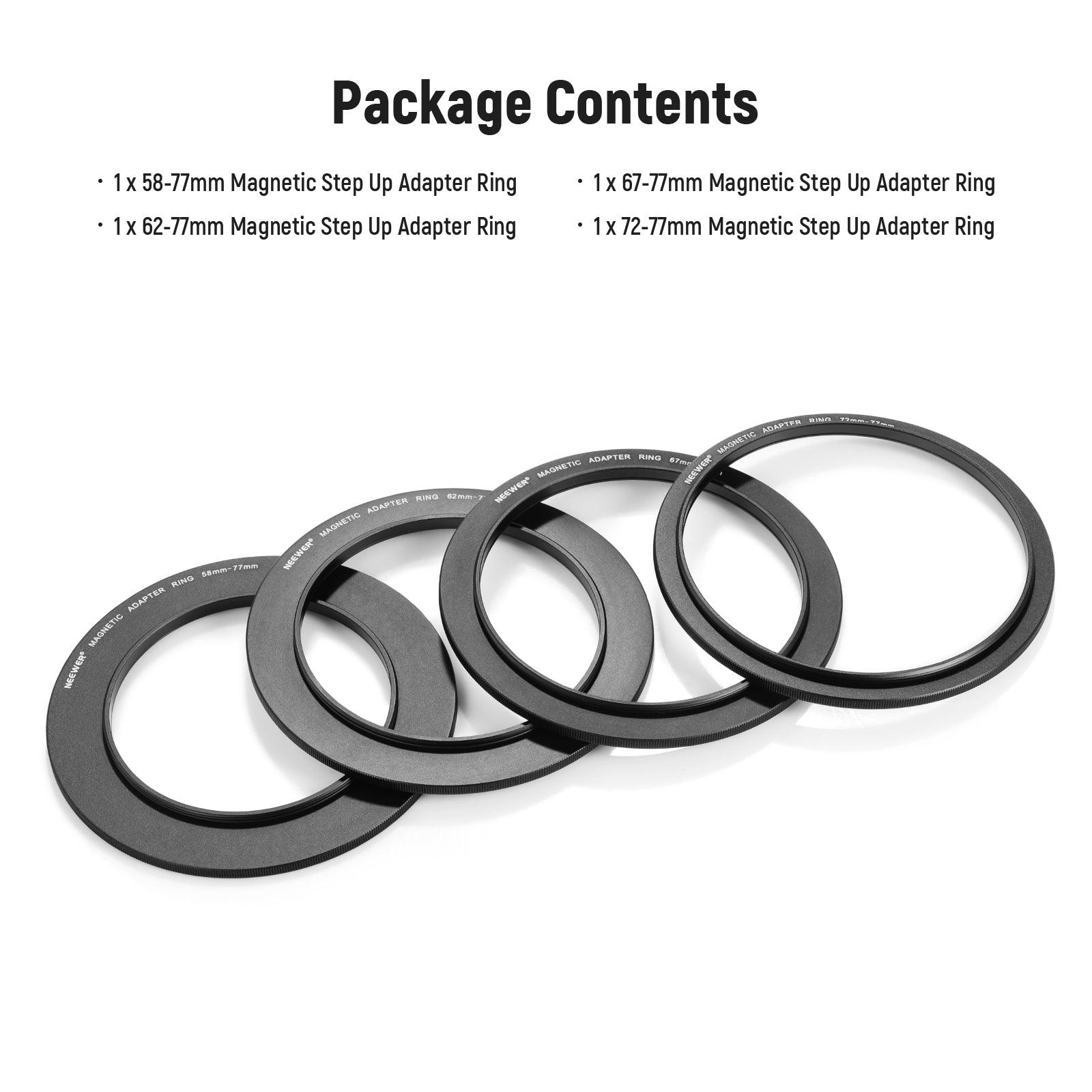 NEEWER Magnetic Step-Up Filter Ring Adapter Kit - Compatible with 52mm to 82mm Lens Filters - Perfect for DSLR, Mirrorless Cameras & Photography Accessories - Ideal for Outdoor, Portrait & Landscape Photography