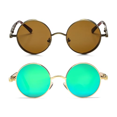 2 Pack (Brown Lens/Bronze+green Mirror/Gold)