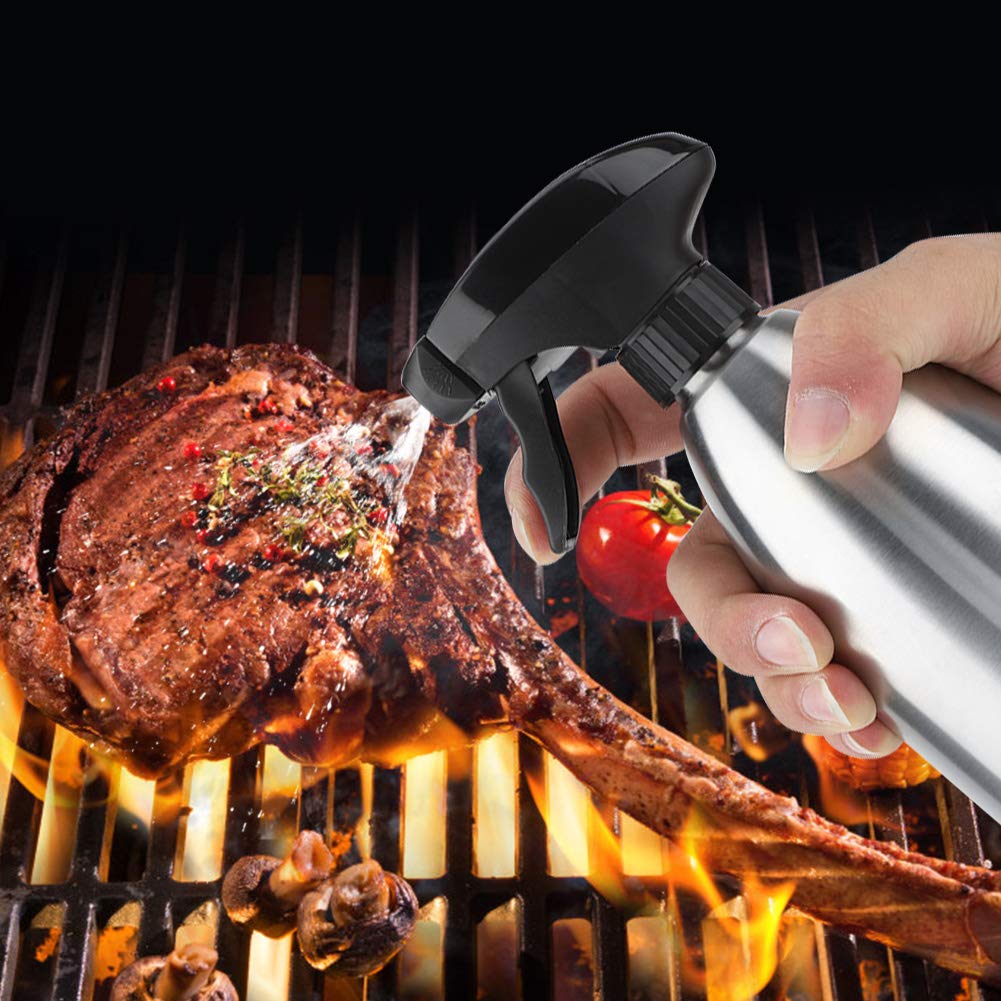 Stainless Steel Oil Sprayer Bottle for Kitchen - Portable Cooking Oil Mister for Grilling, Baking & Salad Dressing - Perfect for BBQ, Camping & Home Use