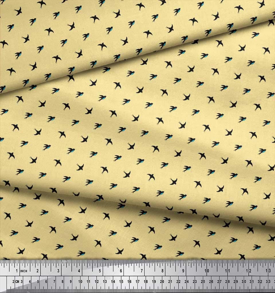 Soimoi Moss Georgette Brown Fabric by The Yard - 42 Inch Wide Printed Fabric with Small Swallow Bird Design for Dresses, Scarves & Home Decor