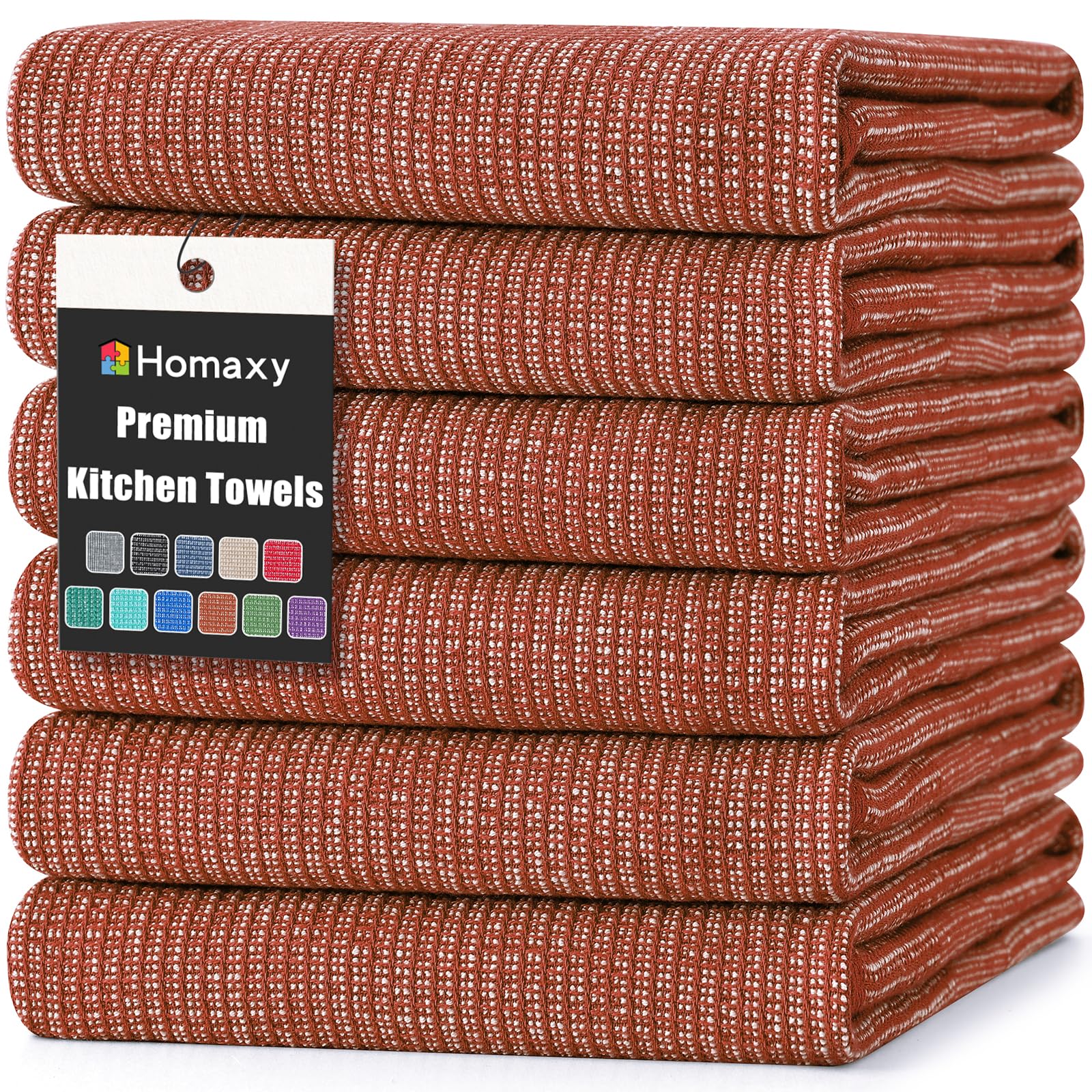 Homaxy Premium Kitchen Towels (18”x 28”, 6 Pack) - Ultra Absorbent Cotton Dish Towels for Kitchen & Bathroom | Heavy Duty 380 GSM Tea Towels with Hanging Loop | Perfect for Cooking, Cleaning, Drying Dishes & Rust Prevention