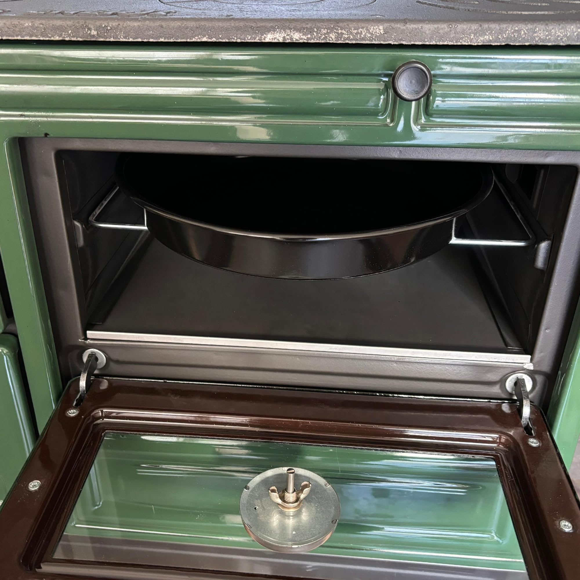 Vintage Green Cast Iron Wood Cook Stove with Oven - Efficient Wood Burning Stove Range for Kitchen & Cabin - Includes Built-in Thermometer - Perfect for Rustic Homes, Farmhouses & Off-Grid Living - Handcrafted in Turkey