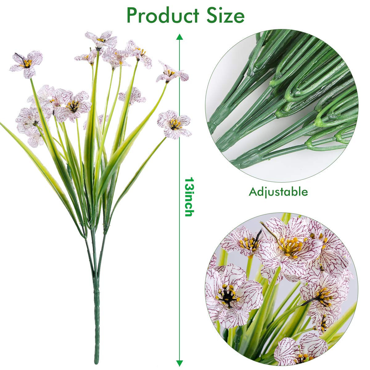 20 Bundles UV Resistant Artificial Outdoor Flowers - Fade Proof Fake Plastic Greenery Shrubs for Garden, Porch & Window Box Decor (White) - Perfect for Home, Wedding & Party Decoration