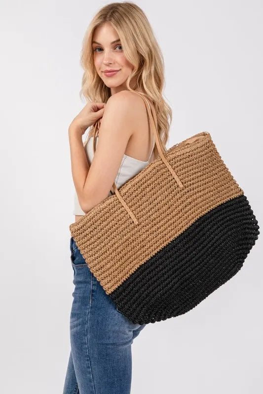 Eco-Friendly Straw Braided Beach Tote Bag for Women - Large Woven Handbag for Summer, Vacation, Pool & Shopping - Perfect Beach Accessory for Sunbathing, Travel & Outdoor Activities