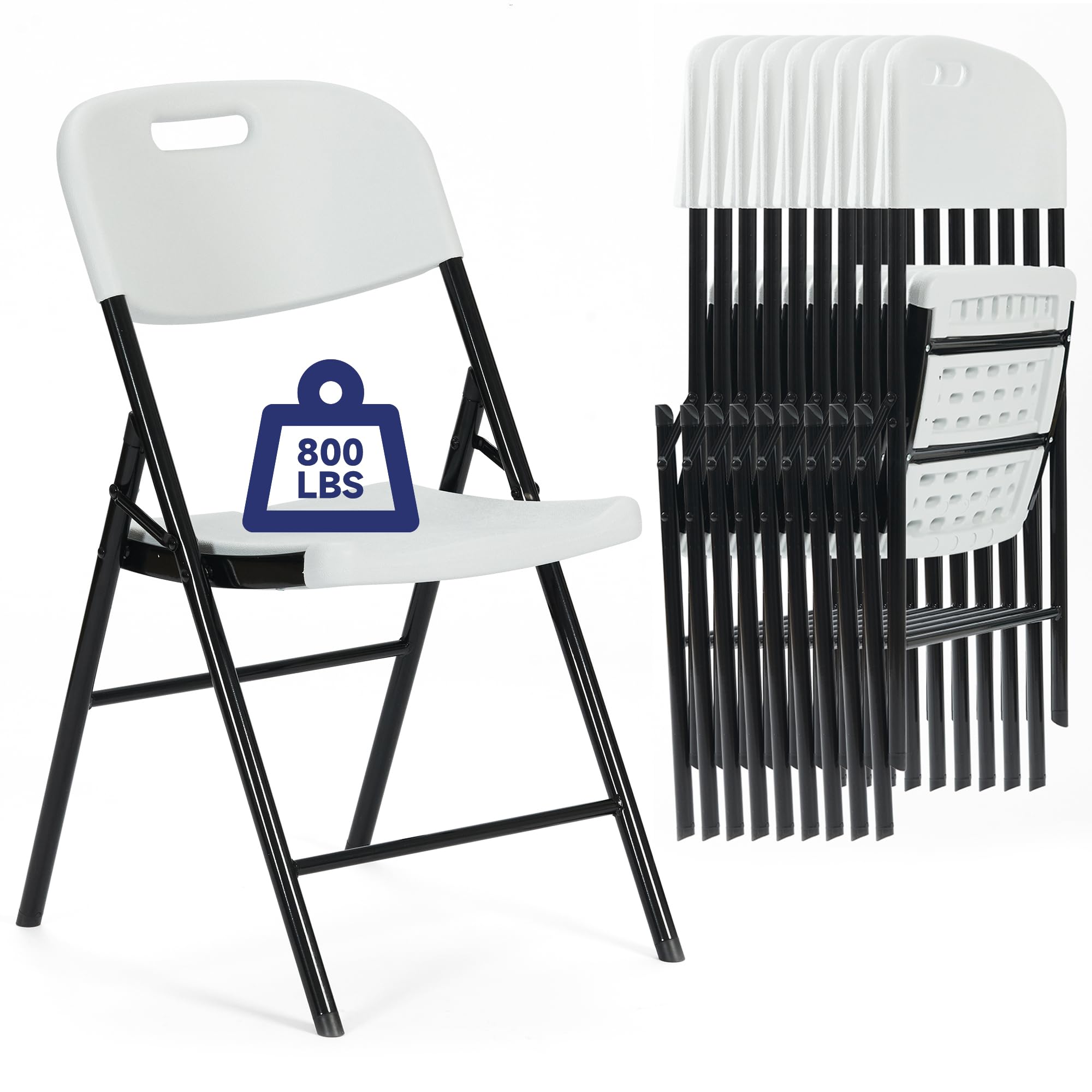 10 Pack Heavy Duty 800 LBS Capacity White Folding Chairs - Commercial Grade Stackable Chairs for Weddings, Parties, Banquets & Outdoor Events - Durable Foldable Chairs for Home, Office & Church Use