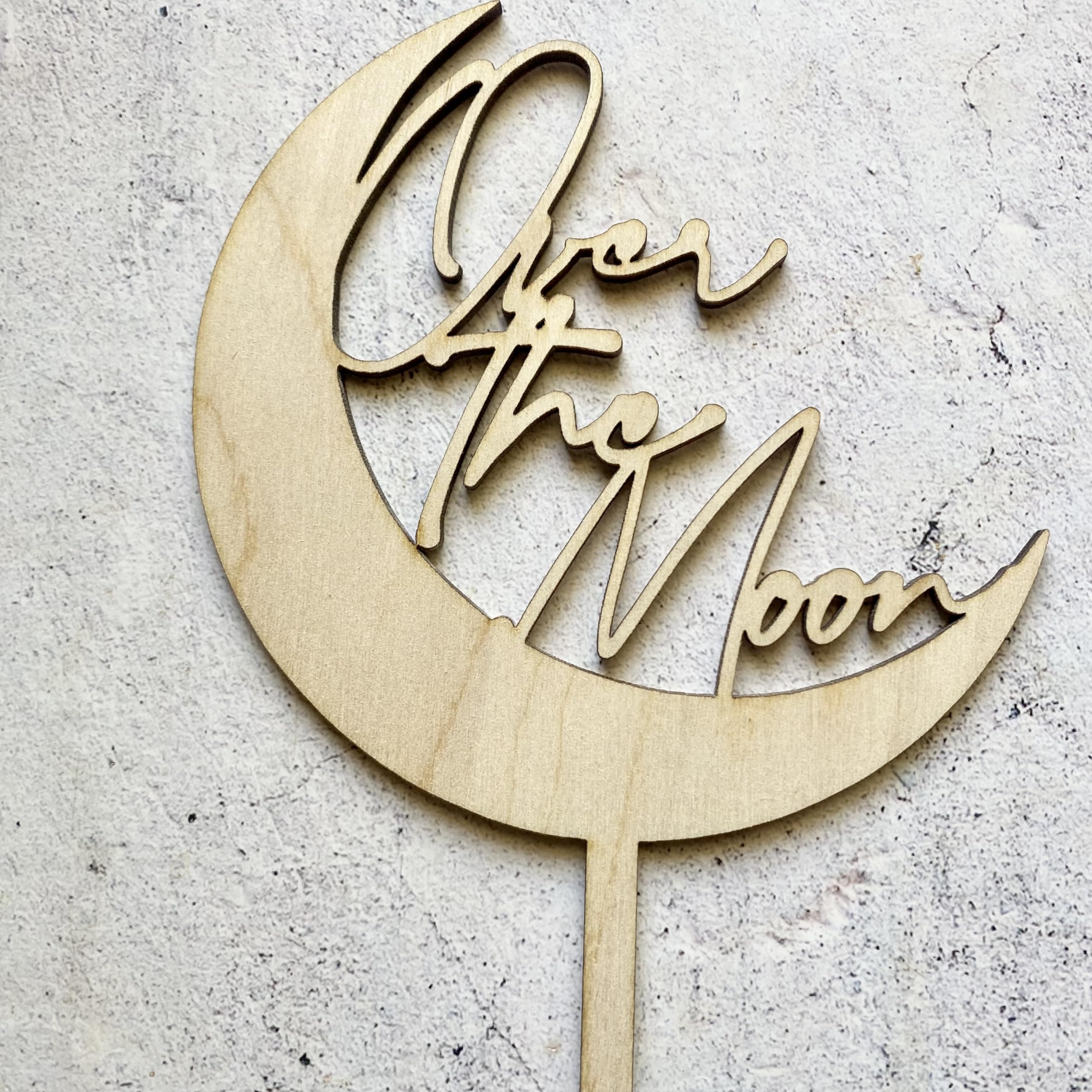 Over The Moon Wood Cake Topper - Handcrafted Wedding, Baby Shower & First Birthday Cake Decoration - Perfect for Celestial-Themed Celebrations and Special Occasions