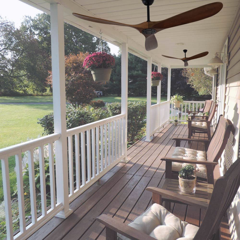 Goozegg 60 Inch Outdoor Ceiling Fan with Remote Control - 3 Wooden Blades, Energy Efficient DC Motor, Walnut Black Finish - Perfect for Patio, Deck, Porch, and Covered Outdoor Spaces