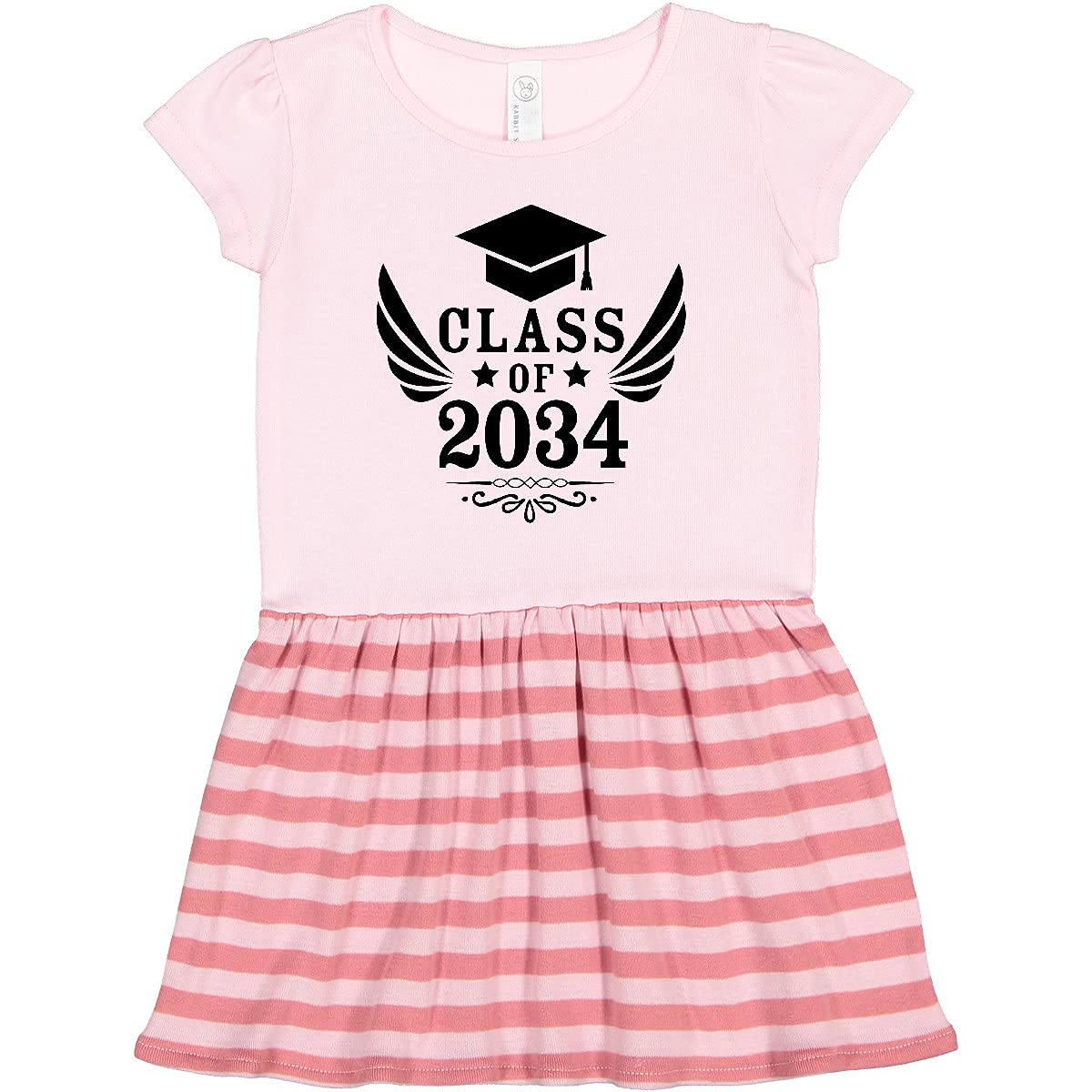 Inktastic Class of 2034 Graduation Cap & Wings Toddler Dress - Cute Baby Girl Outfit for Kindergarten Graduation Ceremony, Photo Shoot & Special Occasions