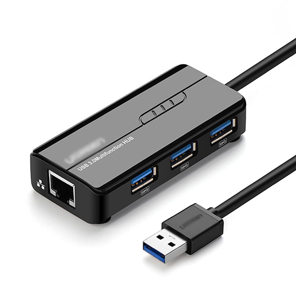 USB 3.0 Hub with Ethernet Adapter - 4-Port USB Splitter with RJ45 Gigabit LAN Port for Laptop, PC, Mac - Perfect for Home Office, Gaming & Remote Work Connectivity
