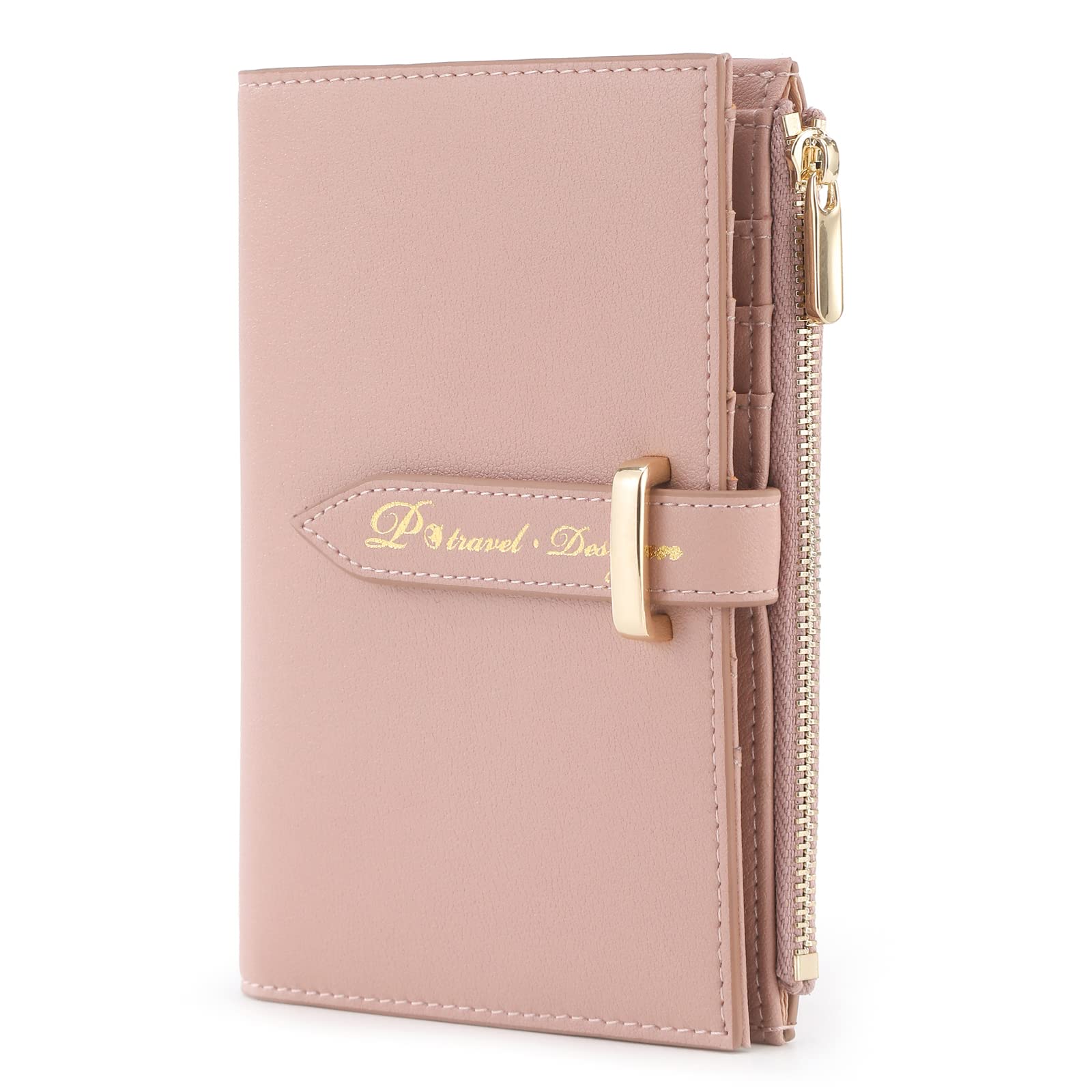 RFID Blocking Leather Passport Wallet for Women - Slim Travel Passport Holder with Credit Card Slots & Zipper Pocket - Lightweight Bifold Vaccine Card Organizer (Pink) | Perfect for International Travel & Business Trips