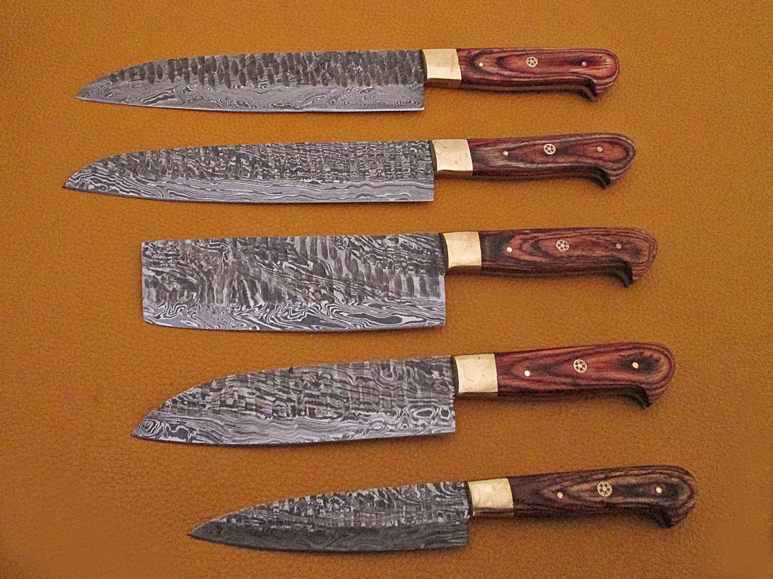 Premium 5-Piece Damascus Steel Kitchen Knife Set with 2-Tone Wood Handle - 54