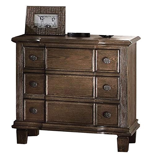 BOWERY HILL Modern 3-Drawer Wood Nightstand - Weathered Oak Finish for Bedroom, Living Room & Office - Stylish Storage Solution with Ample Space