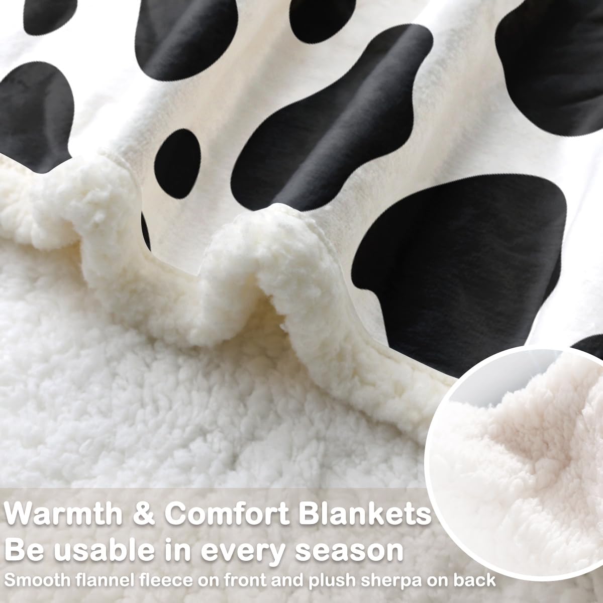 Sleepwish Black and White Cow Print Sherpa Fleece Throw Blanket - 50x60 Inch Soft Plush Animal Pattern Blanket for Kids, Girls, Boys & Women - Perfect for Bedroom, Sofa, Picnic & Cow Lover Gifts