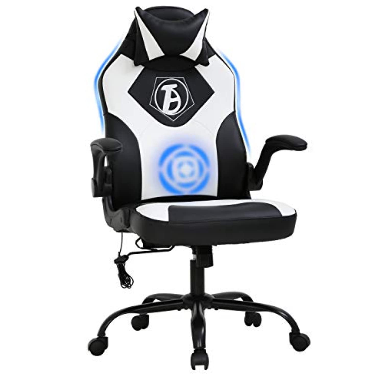 Ergonomic Gaming Chair with Lumbar Support & Massage Function - Adjustable Racing Style Office Chair for PC & Video Games, Flip-Up Arms & Headrest - Perfect for Home Office, Gaming Setup & Workstation (White)