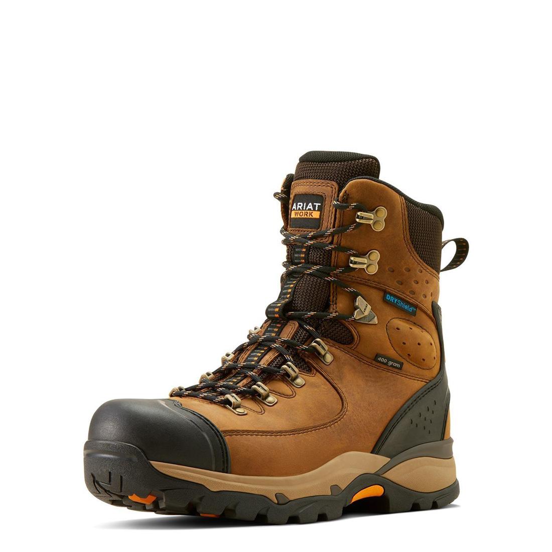 Endeavor 8 Inch Soft Toe Waterproof Insulated Work Boots for Men - Dusty Brown - Winter & Outdoor Safety Shoes for Construction, Hiking & Cold Weather