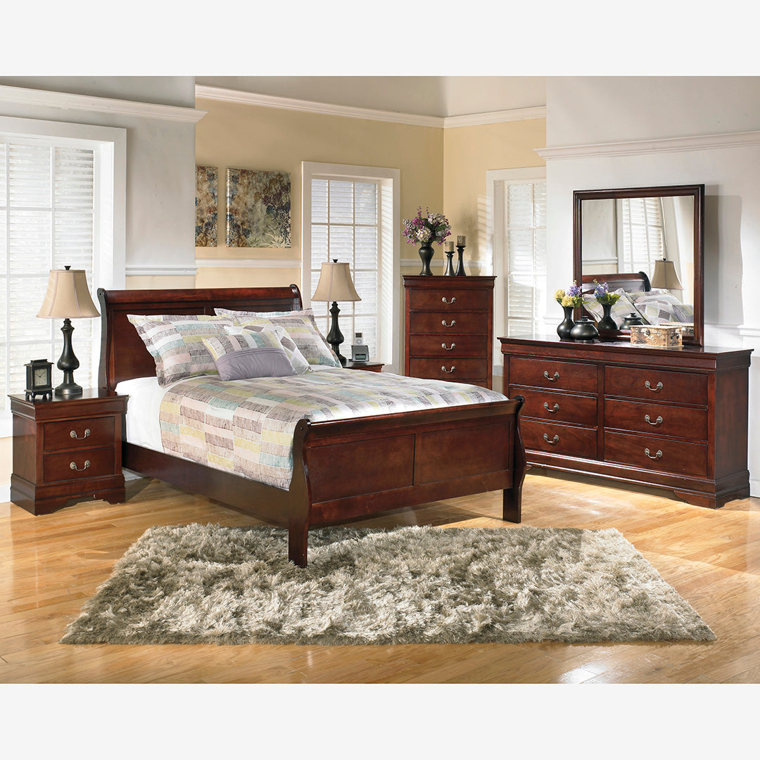 Alisdair Queen Size Wooden Sleigh Bed Frame with Upholstered Headboard - Elegant Bedroom Furniture for Master Bedroom, Guest Room, or Dorm